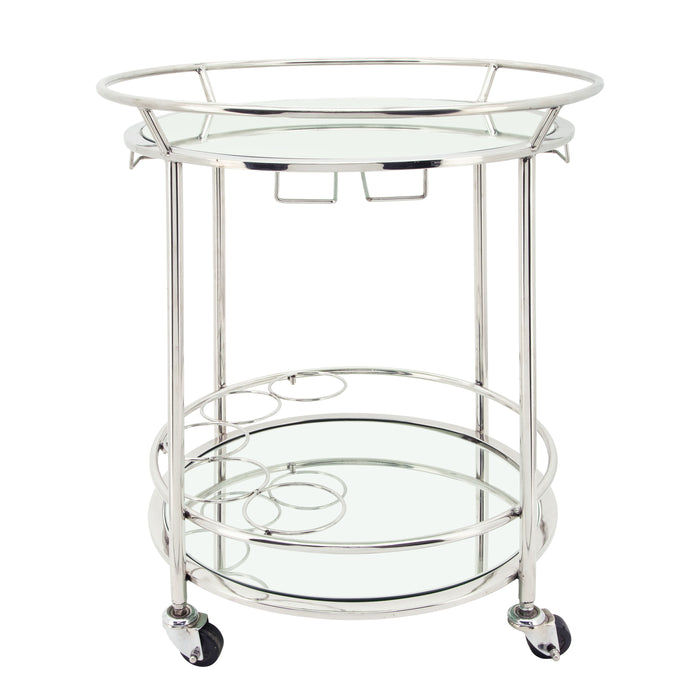 Two Tier Round Rolling Bar Cart 27" - Silver