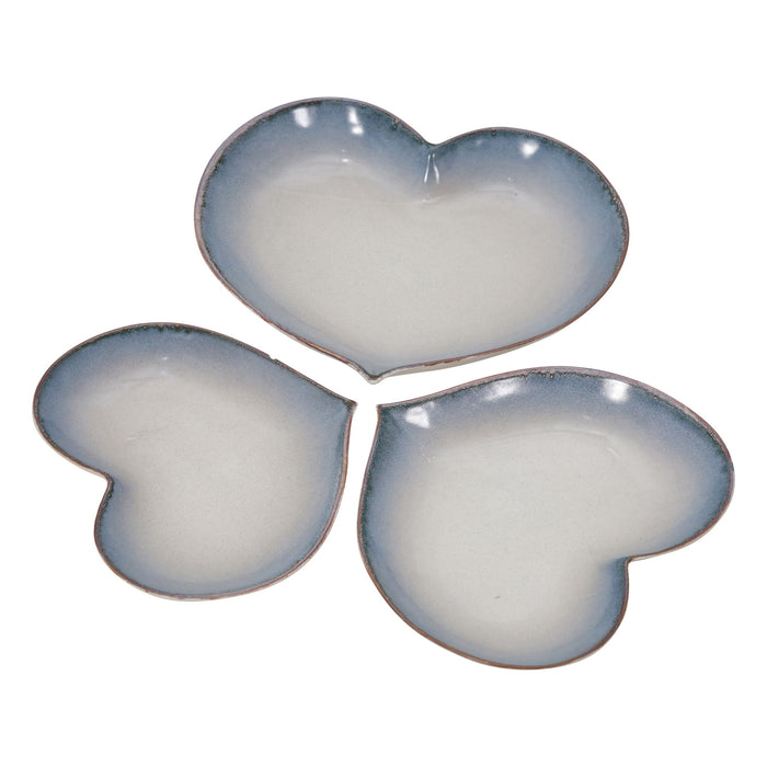 Ceramic Heart Plates 15 / 13 /12" (Set of 3) - Blue Fade