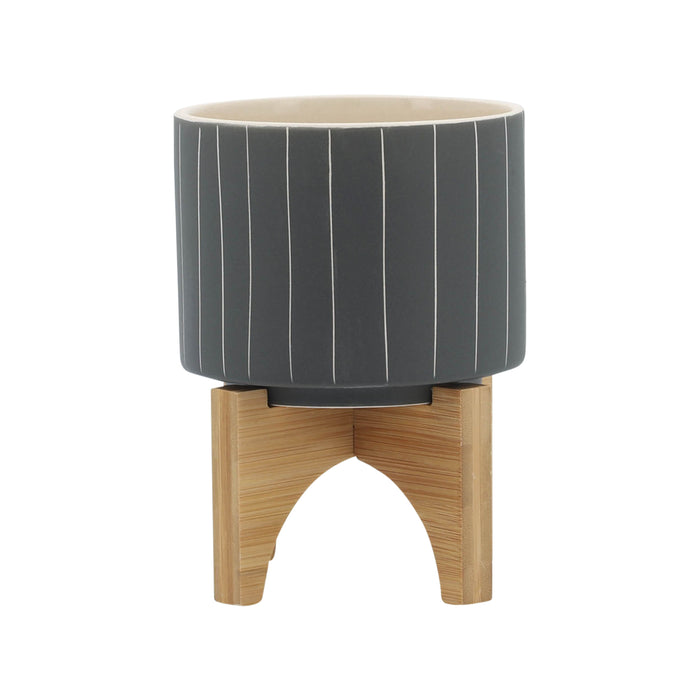 Stripes Planter With Stand 5" - Gray