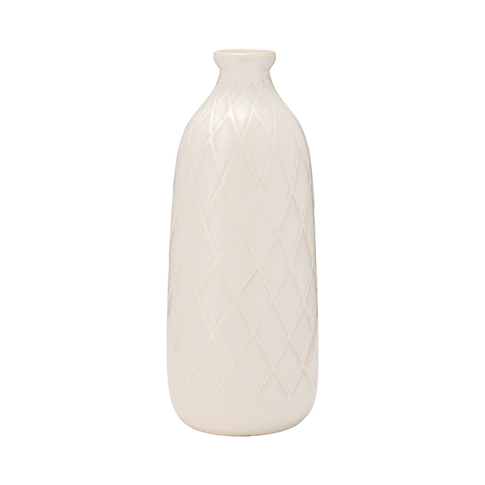 Ceramic 16" Plaid Textured Vase - Beige