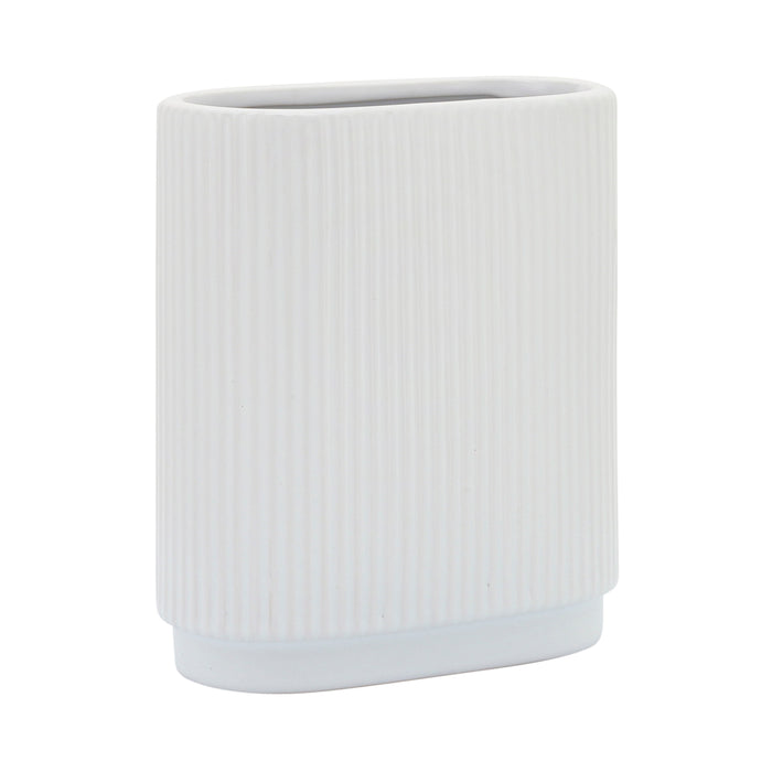 Ceramic Ridged Vase 8" - White