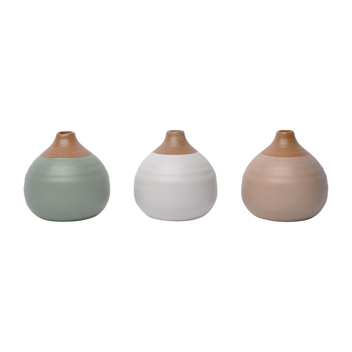 Matte Bud Vases (Set of 3) - Creme/Dark Sage/Cotton White
