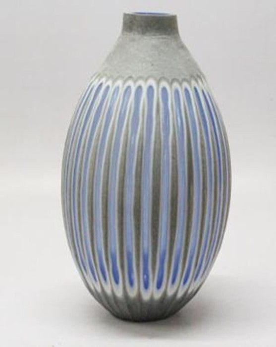 17" Ridged Vase - Blue / Gray