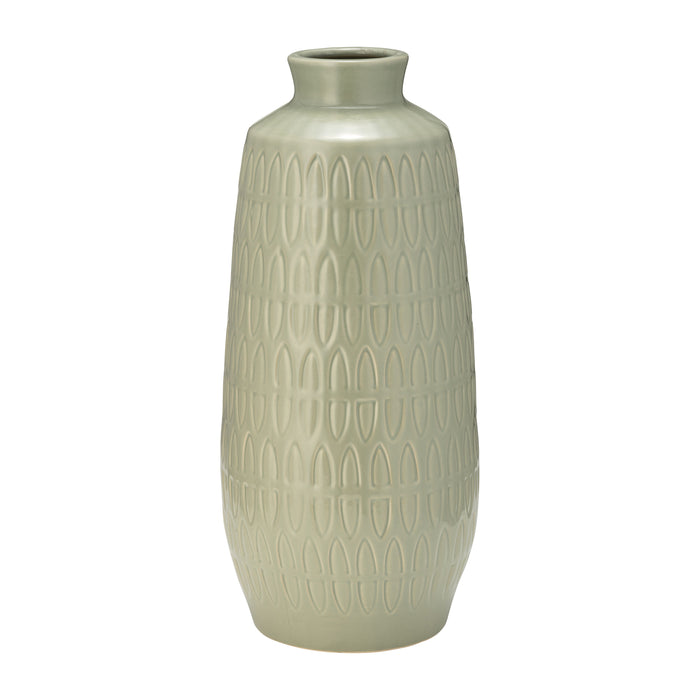 Ceramic Carved Vase 15" - Cucumber