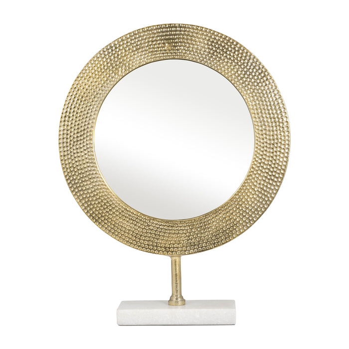Metal Hammered Mirror On Stand 21" - Gold