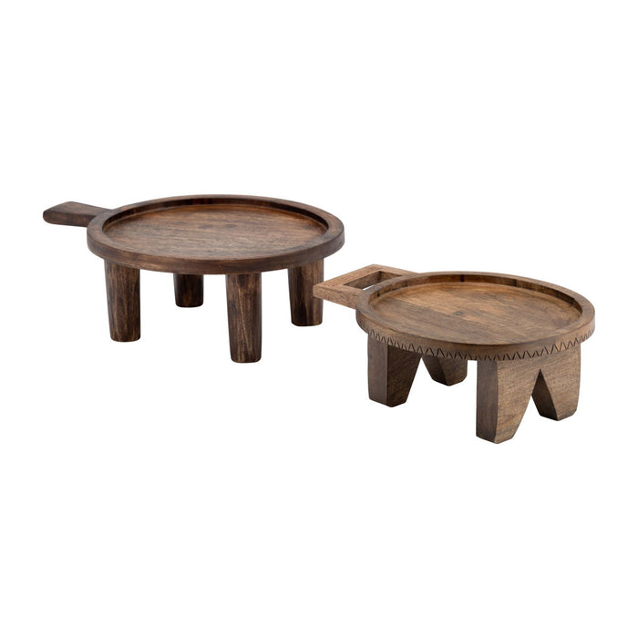 Wood Round Risers With Handle 12 / 15" (Set of 2) - Brown