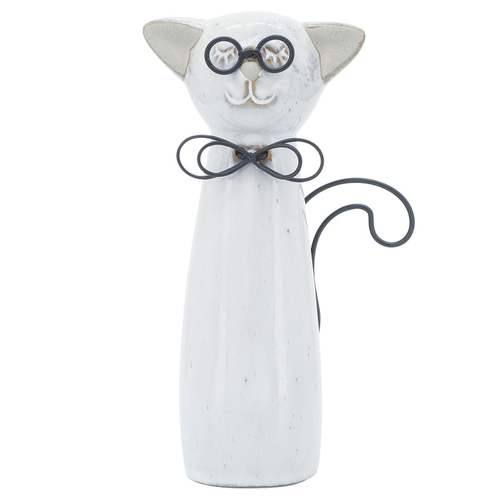 Ceramic 7" Cat With Glasses - Beige