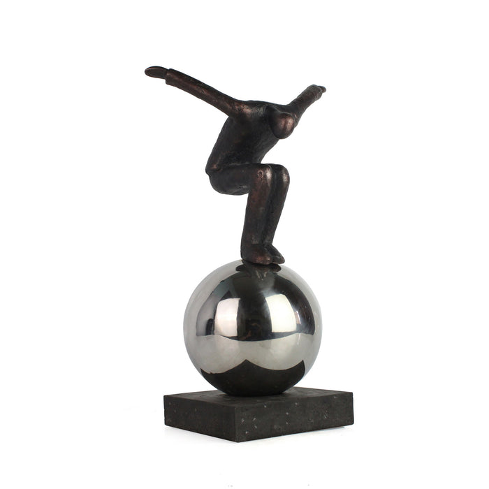 Metal Balancing Man On Sphere 12" - Bronze