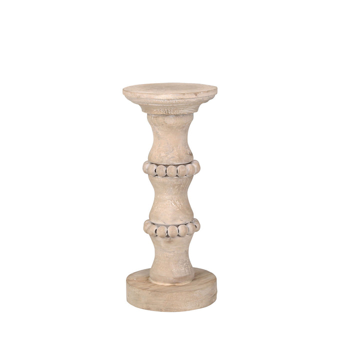 Wooden Antique Style Candle Holder 11" - Beige