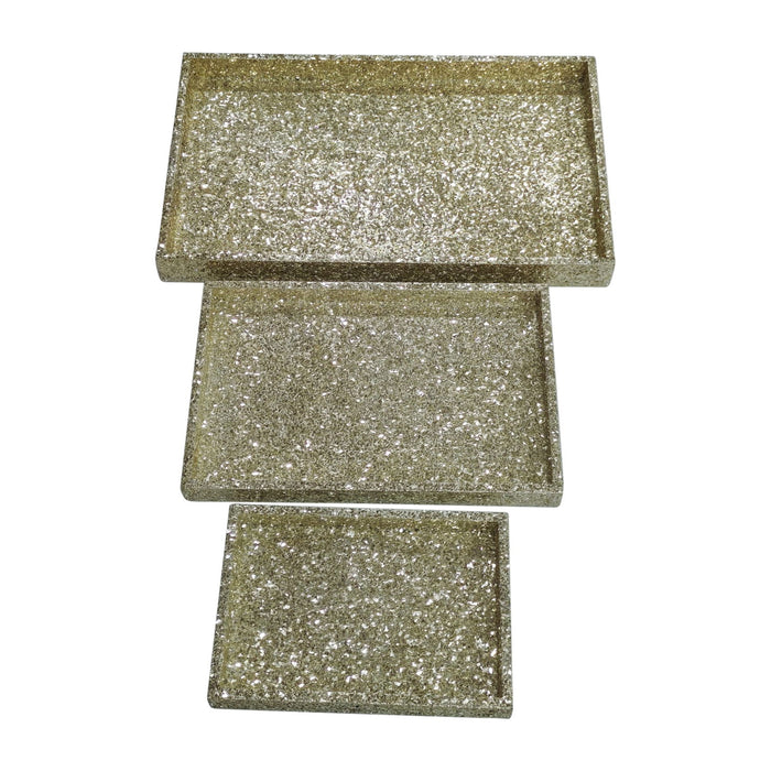 Crackle Trays (Set Of 3) - Champagne
