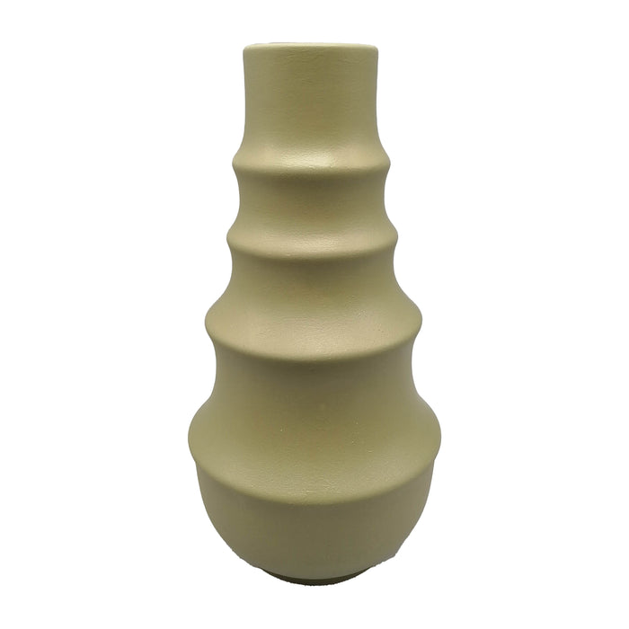 Ceramic 11" Ring Pattern Vase - Olive