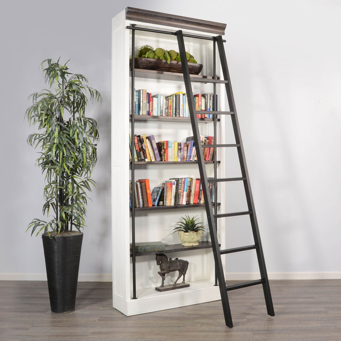 Carriage House - Bookcase With Wood Ladder - White / Dark Brown