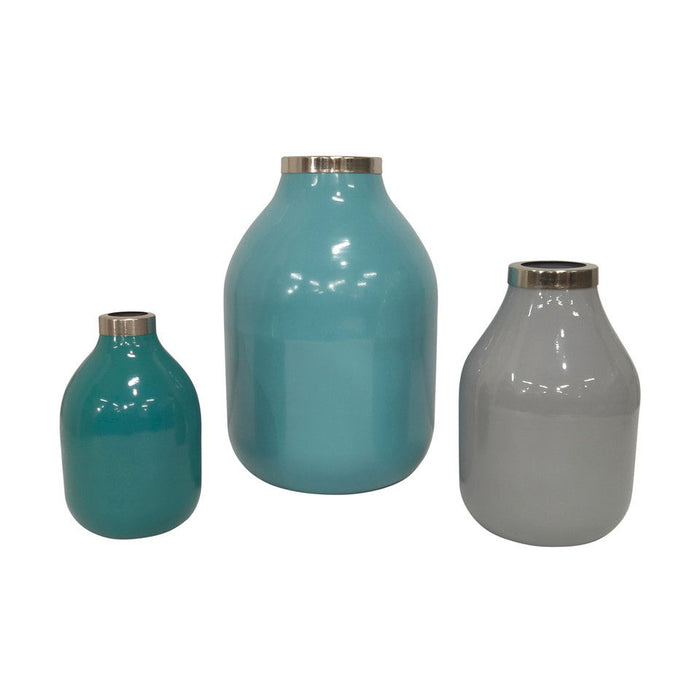 Jefford Metal Bottle Vases (Set of 3) - Blue