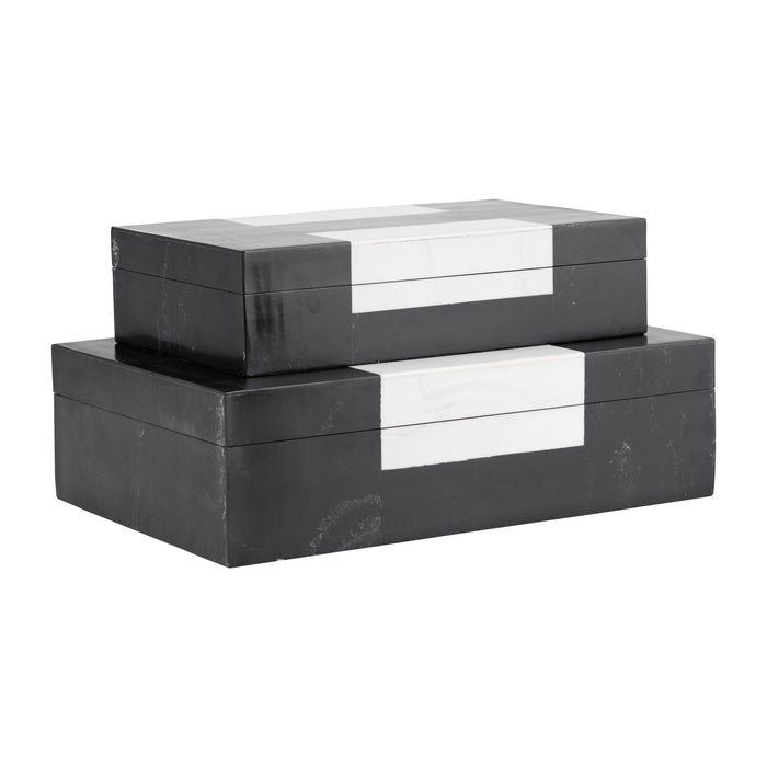 Resin (Set of 2) 10/12" H Boxes - Black/White