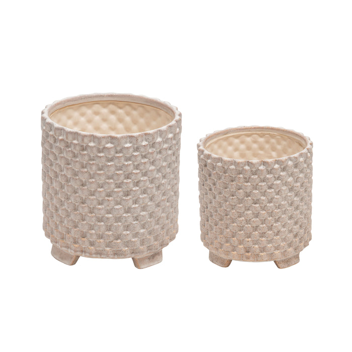 Textured Footed Planter (Set of 2) - White