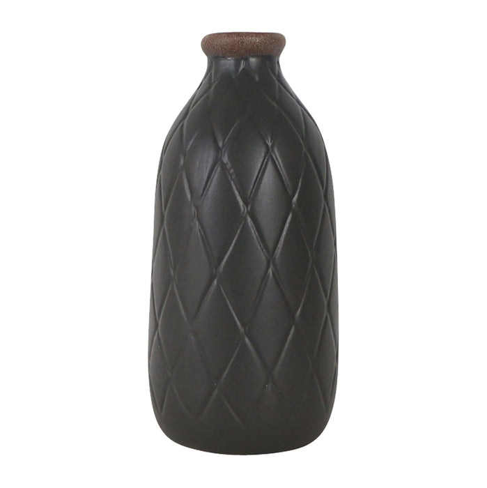 Plaid Textured Vase - Black