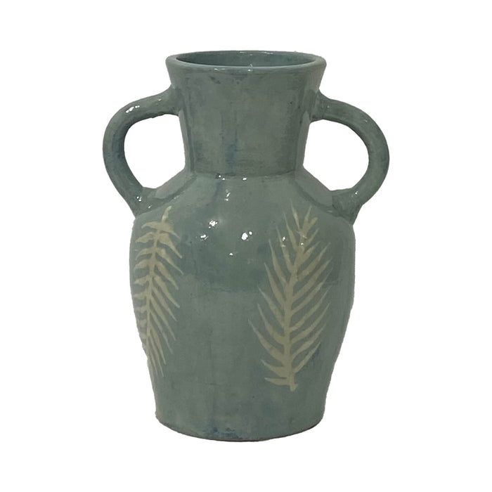 Terracotta Leaf Eared Vase 11" - Mint