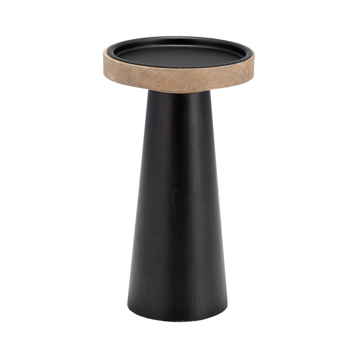 Wood Flat Candle Holder Stand 9" - Black / Natural