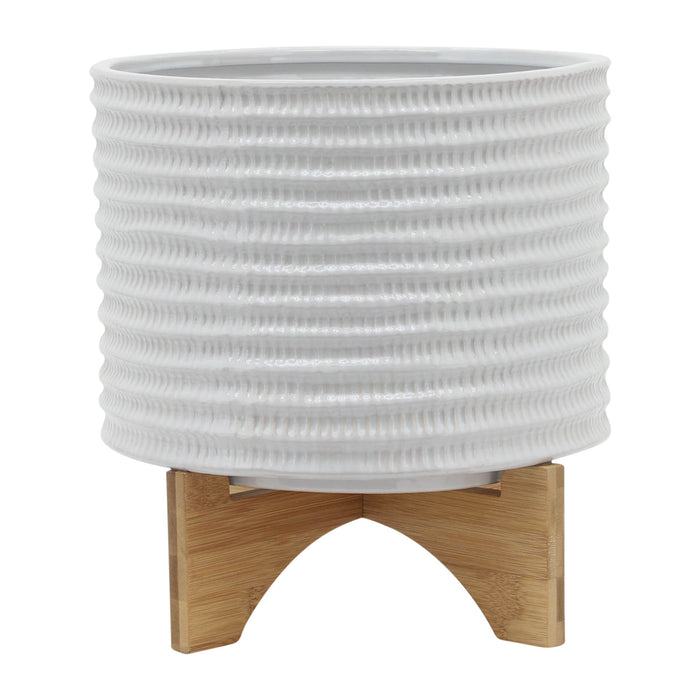 Textured Planter With Stand 10" - White