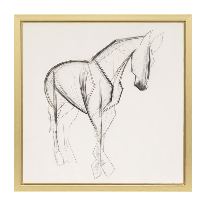 47X47" Hand Painted Elegant Horse Sketch - Black / White