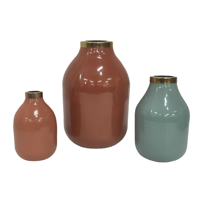Jefford Metal Bottle Vases (Set of 3) - Terracotta