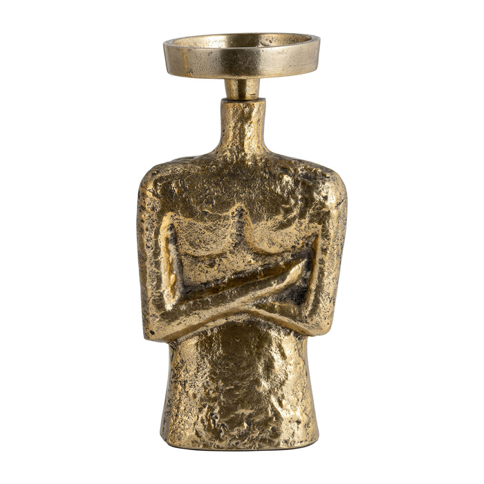 Crossed Arms Pillar Candleholder - Gold