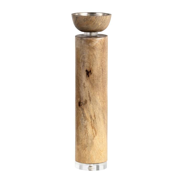 Wood 14" Acrylic Detail Taper Candleholder - Natural
