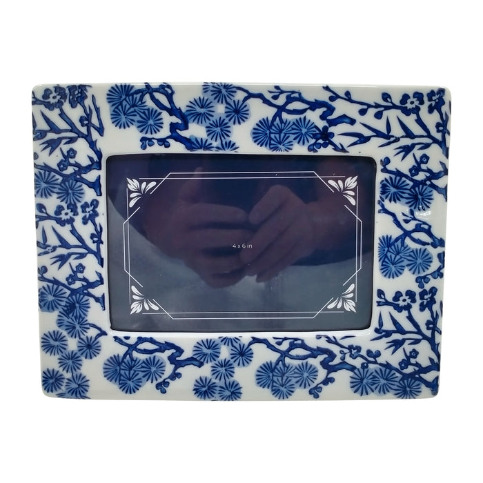 Ceramic 4X6 Hibiscus Chinoiserie Photo Frame - Blue/White