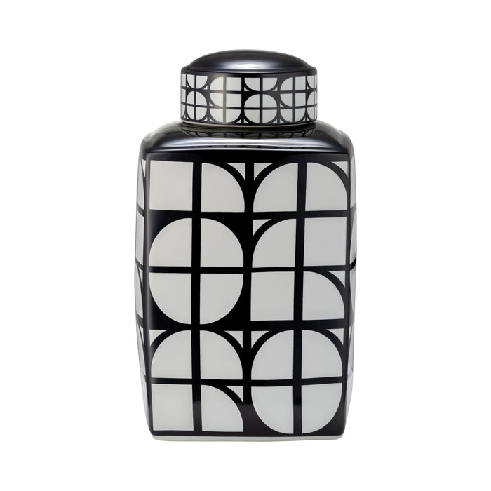 Cer Square Jar With Lid 16" - Black / White