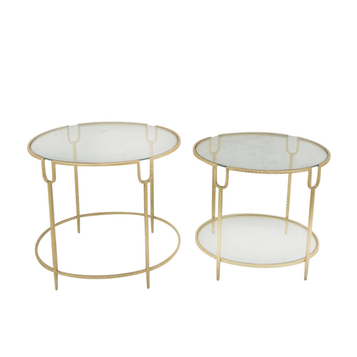 Round Accent Tables Glass Top (Set of 2) - Gold