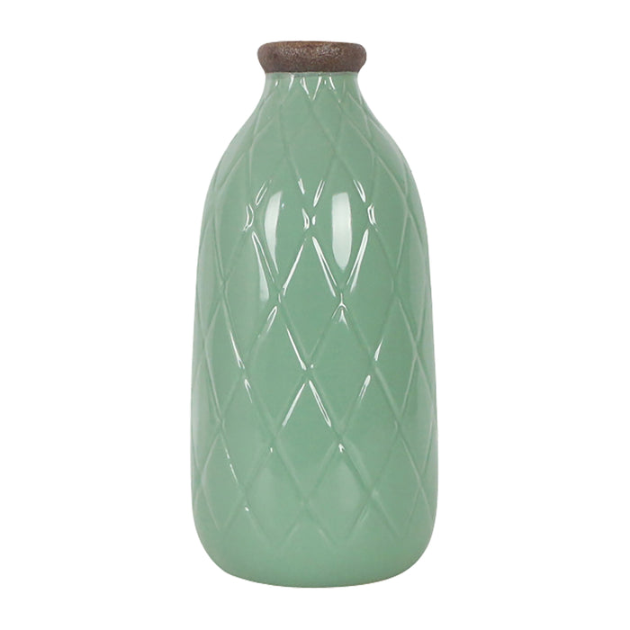 Ceramic 9" Plaid Textured Vase - Dark Sage