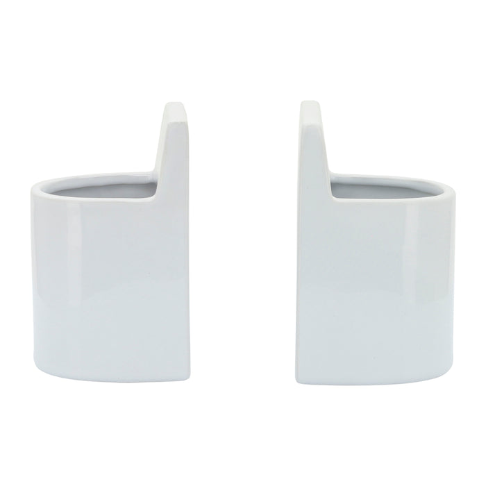 Ceramic Pouch Bookends 6" - White
