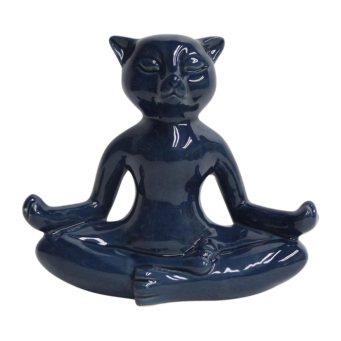 Ceramic Yoga Cat 7" - Navy Blue