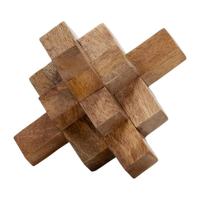 Wood Geometric Orb 5" - Natural