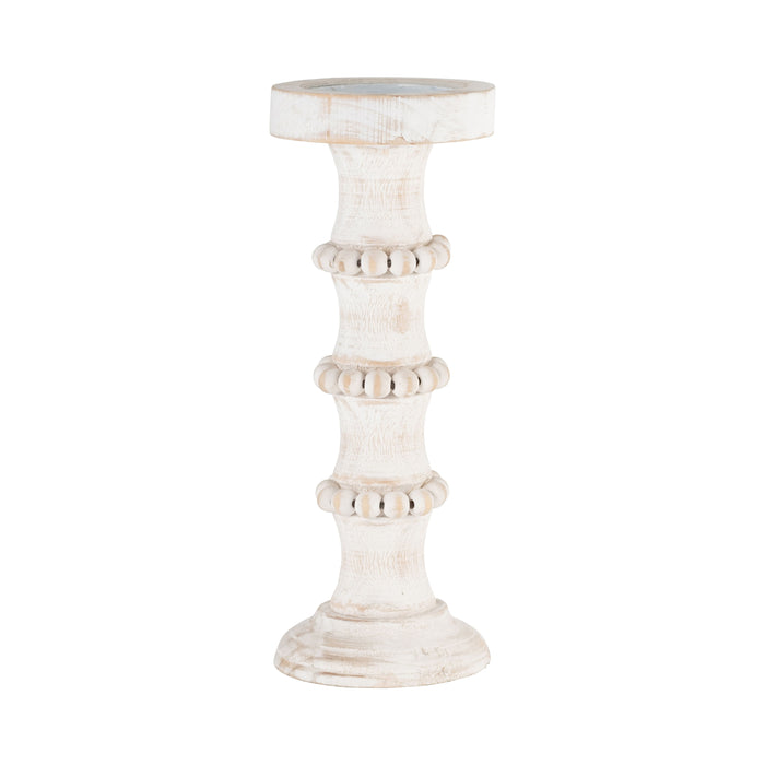 Wood Antique Style Candle Holder 13" - White