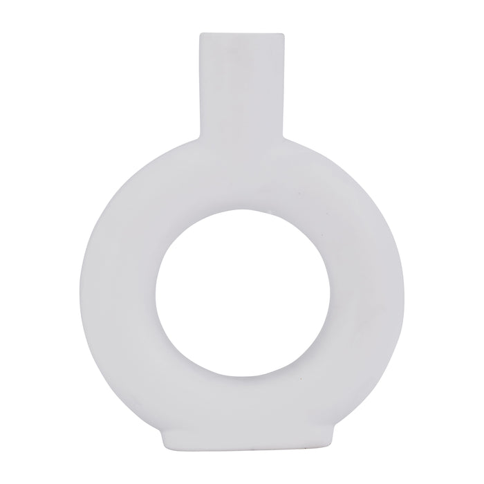 Ceramic 9" Round Cut-Out Vase - White