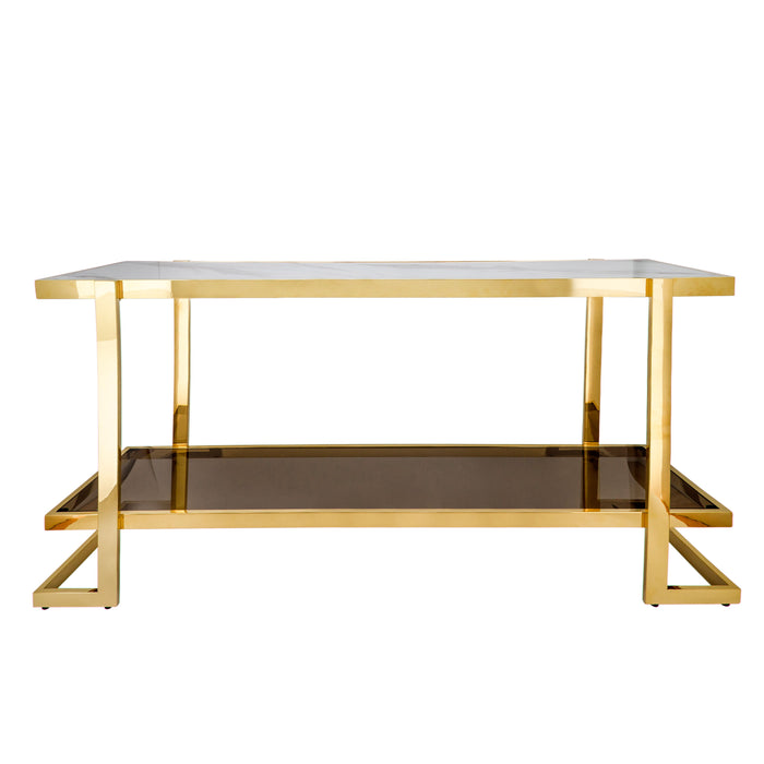 Metal / Marble Glass Console Table - Gold / White