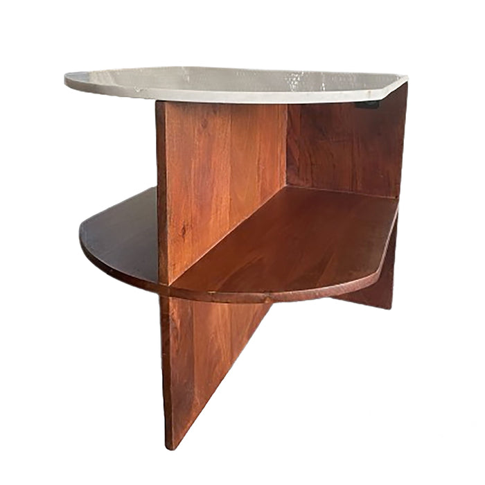Wood / Marble 20" Half Round Side Table - Brown
