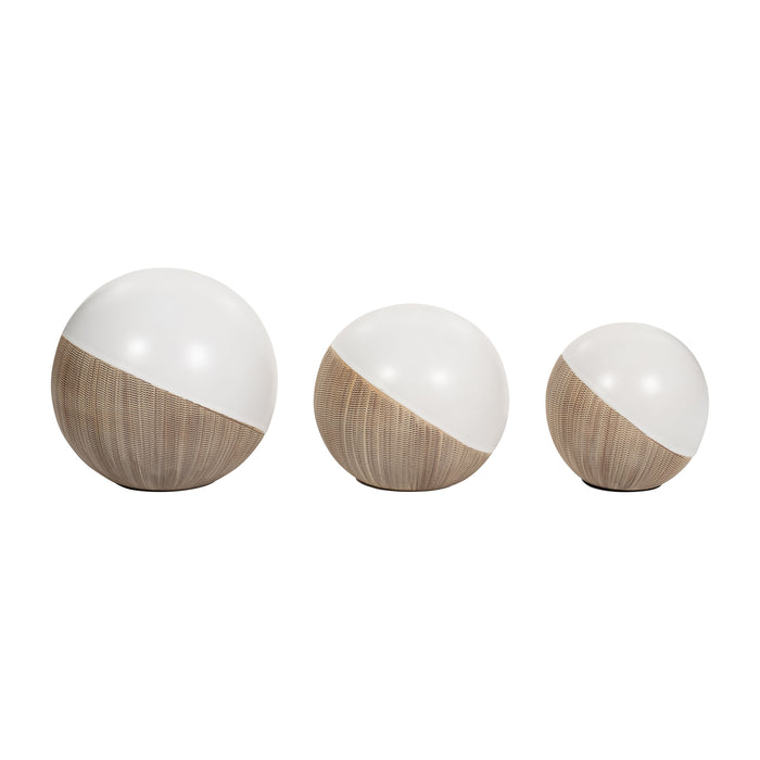 Ceramic (Set of 3) 4/5/6" - 2-Tone Orbs - Cream/White