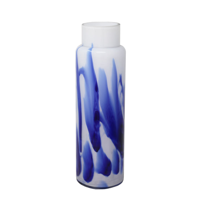 Glass Vase 15.75" - White / Blue