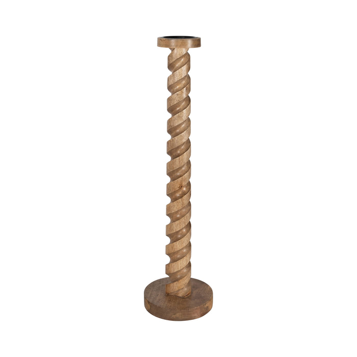 Wood 30" Spiral Floor Pillar Candleholder - Natura