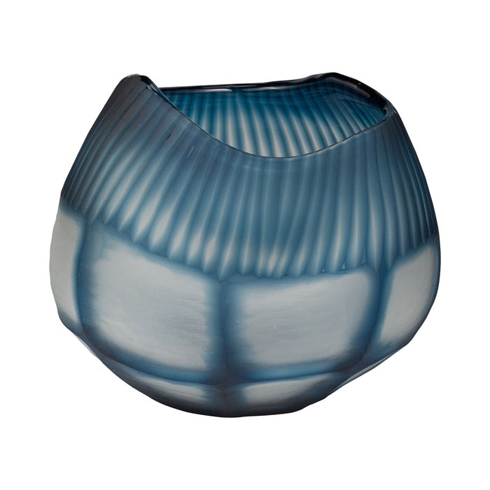 Glass Carved Bowl 9" - Blue