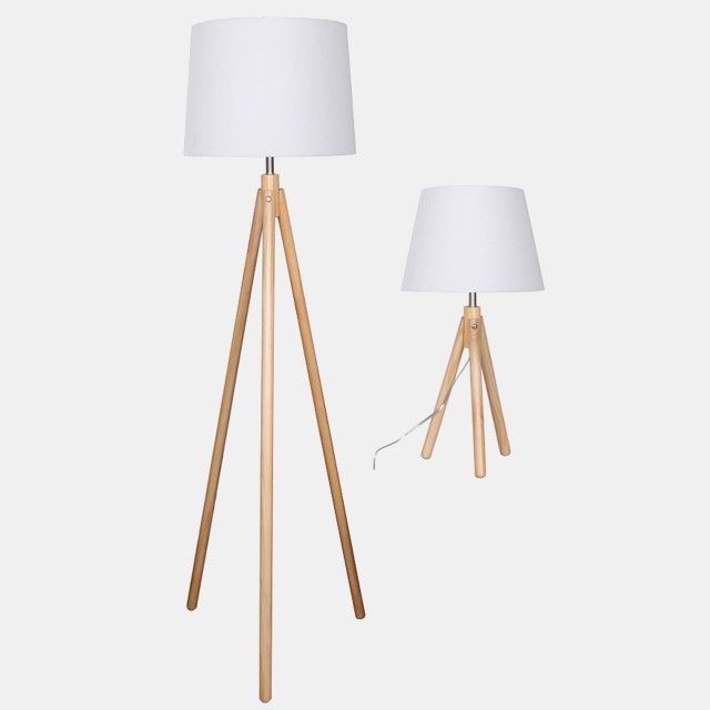 Wood Tripod Table & Floor Lamps (Set of 2) - Natural