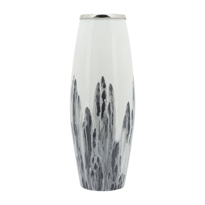 Glass Vase With Metal Ring 24" - White