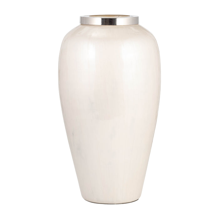 Glass Vase With Metal Ring 20" - Pearl