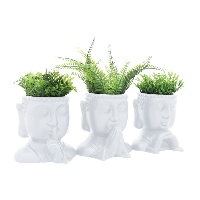 Cer Buddha Head Planters 7" (Set of 3) - White