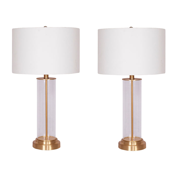 Glass Clear Cylinder Table Lamps 26" (Set of 2) - Gold