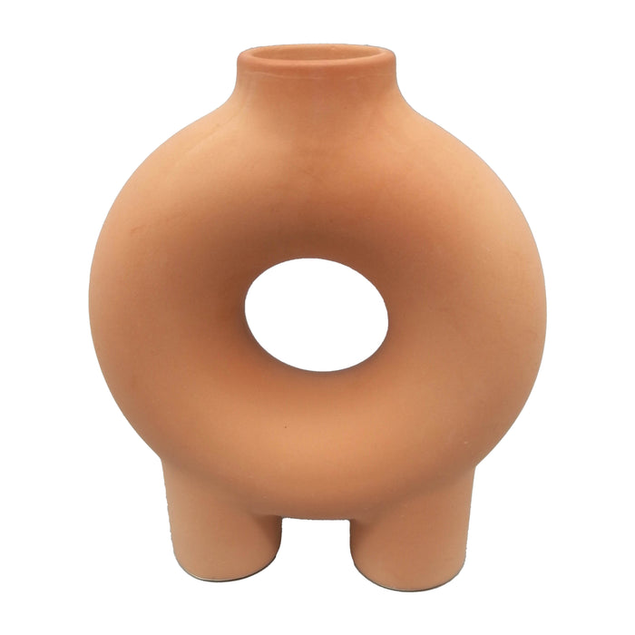 Cer Donut Footed Vase 7" - Terracotta