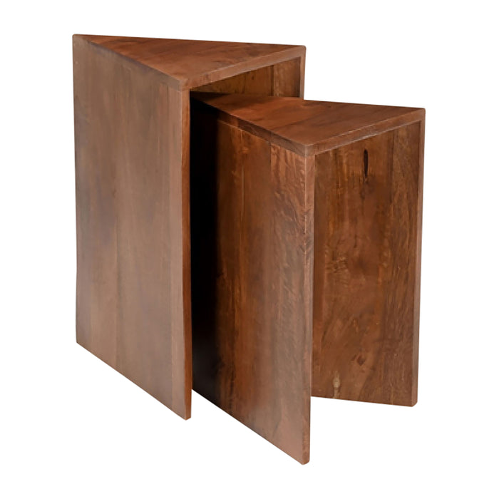 Wood 18 / 20" Triangle Side Tables (Set of 2) - Brown