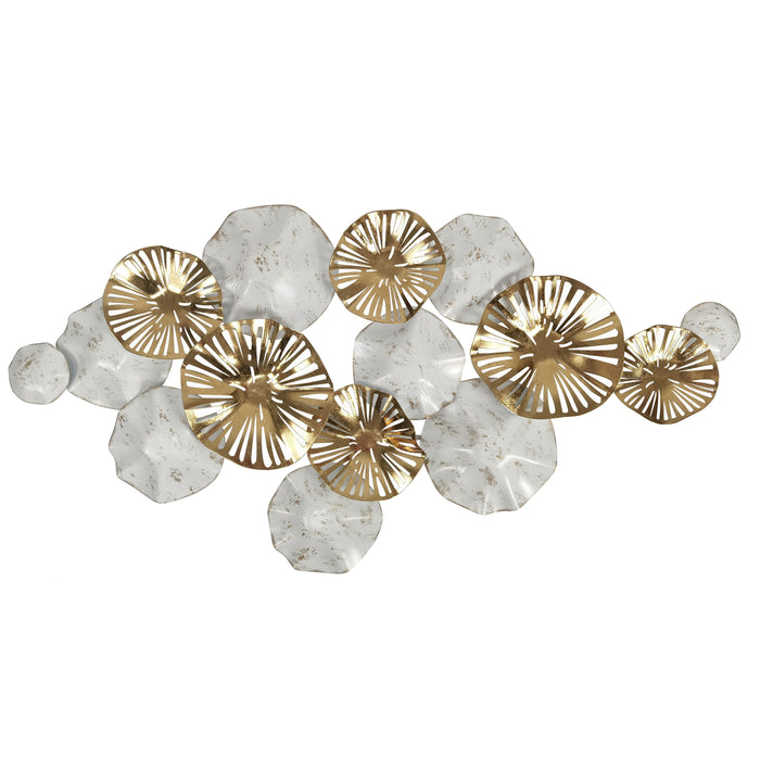 Metal 37" Lily Pads Wall Decor - Gold/White